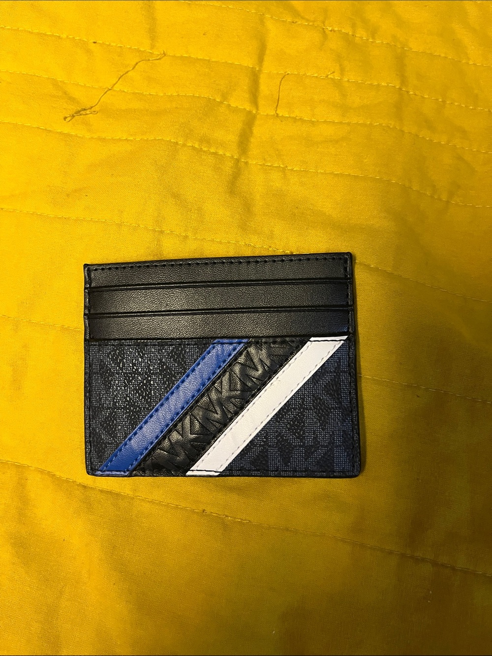 Michael Kors Black Card Holder with Blue and White Stripes